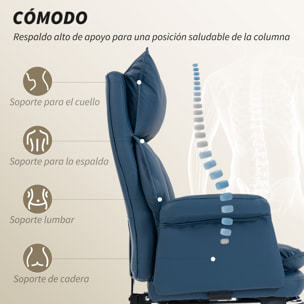 Silla de Escritorio con Reposapiés, Silla de Oficina Giratoria, con Respaldo Reclinable y Alto, Acolchado Grueso, Tapizada en Cuero Sintético, Soporte Lumbar, Altura Ajustable, Ruedas, Azul