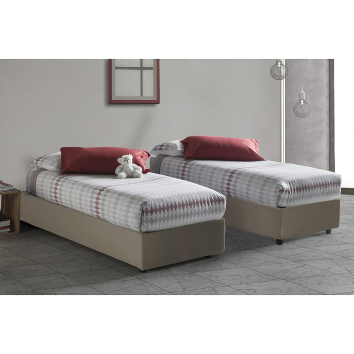 Letto singolo Benedetta, Letto contenitore con rivestimento in ecopelle, 100% Made in Italy, Apertura frontale, con materasso Cm 80x200 incluso, Tortora