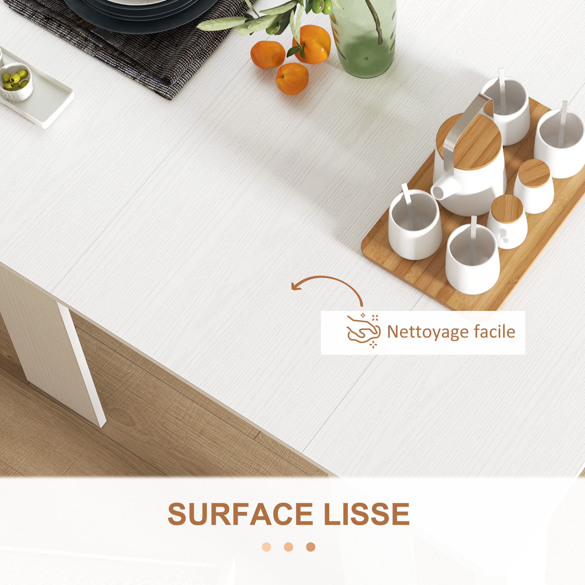 Table console extensible 6 personnes avec rallonges intégrées 85 x 60-180 x 75 cm blanc