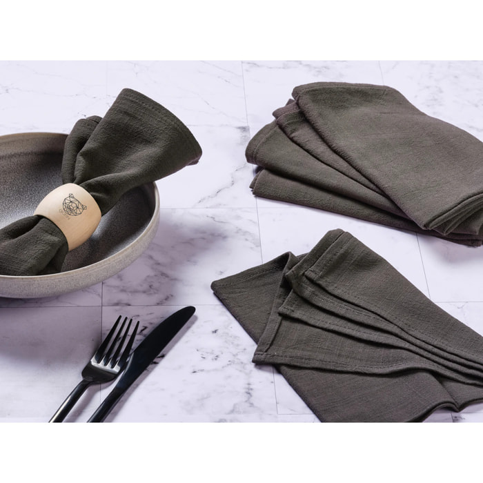 Serviette de table - 6 pièces - Lin et coton gris anthracite