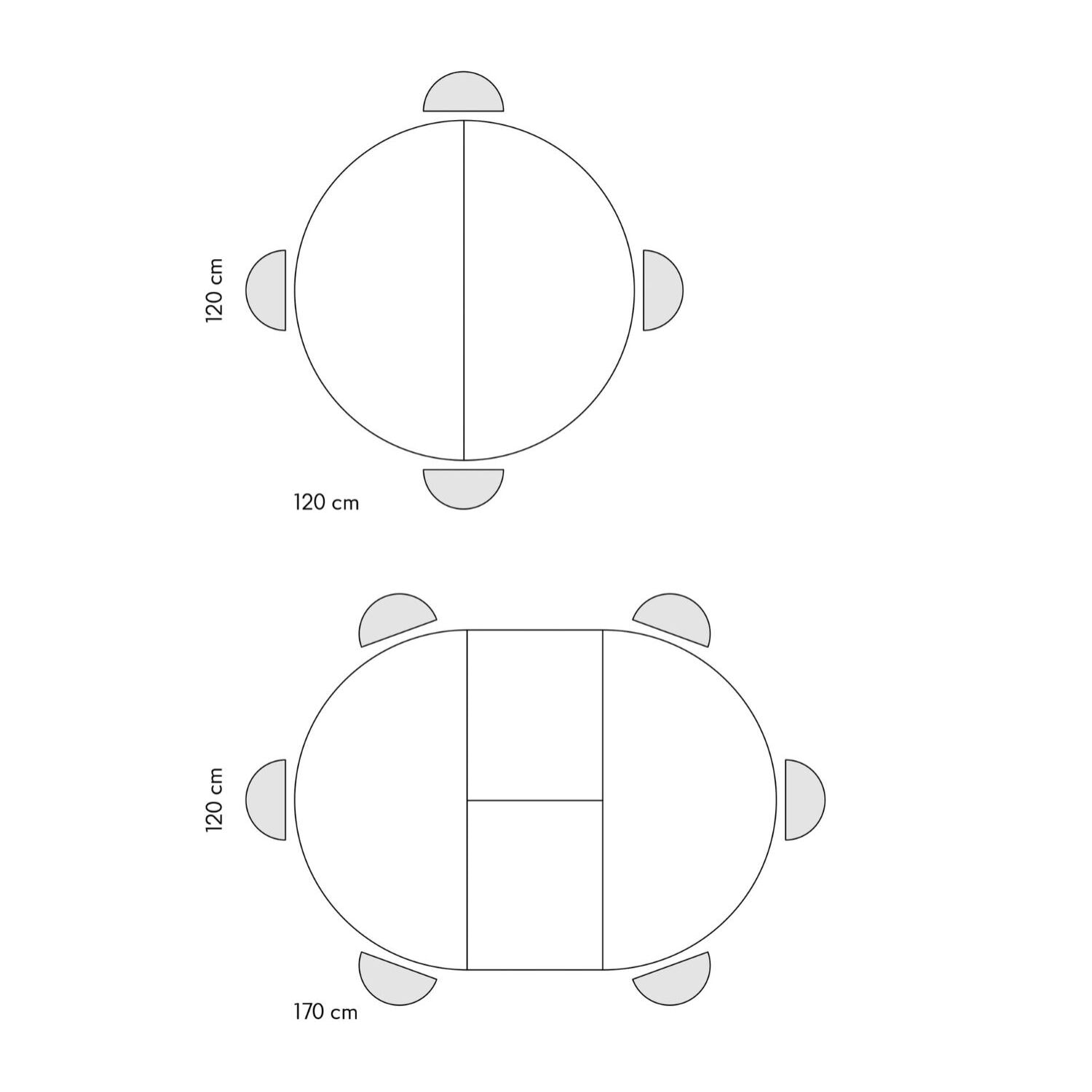 Tavolo rotondo PANTELLERIA in legno, finitura bianco statuario e gambe in metallo nero, allungabile Ø120xH75,3 cm - 170x120x75,3 cm