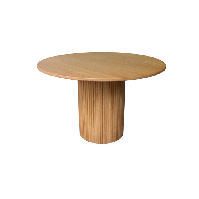 Table à manger ronde bois d'hévéa et placage chêne naturel 4 places - Ø 115 x 73 cm - Estelle