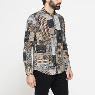 CAMICIA COREANA IN LINO COTONE STAMPATO