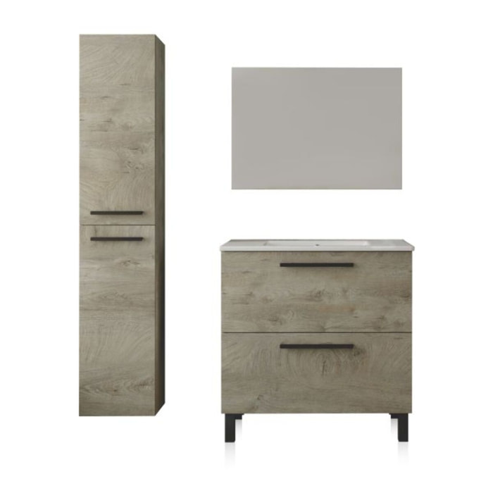 Pack de baño con lavabo cerámico y columna Sense Plus Roble Alaska