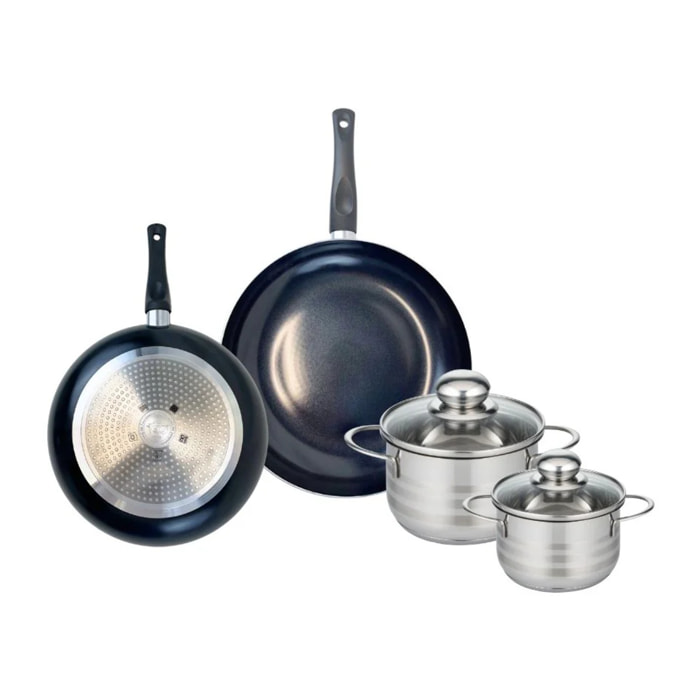 Ensemble de 2 Poêles de cuisson 20 et 24 cm et 2 faitouts 12 et 14 cm Elo Prima Brillant