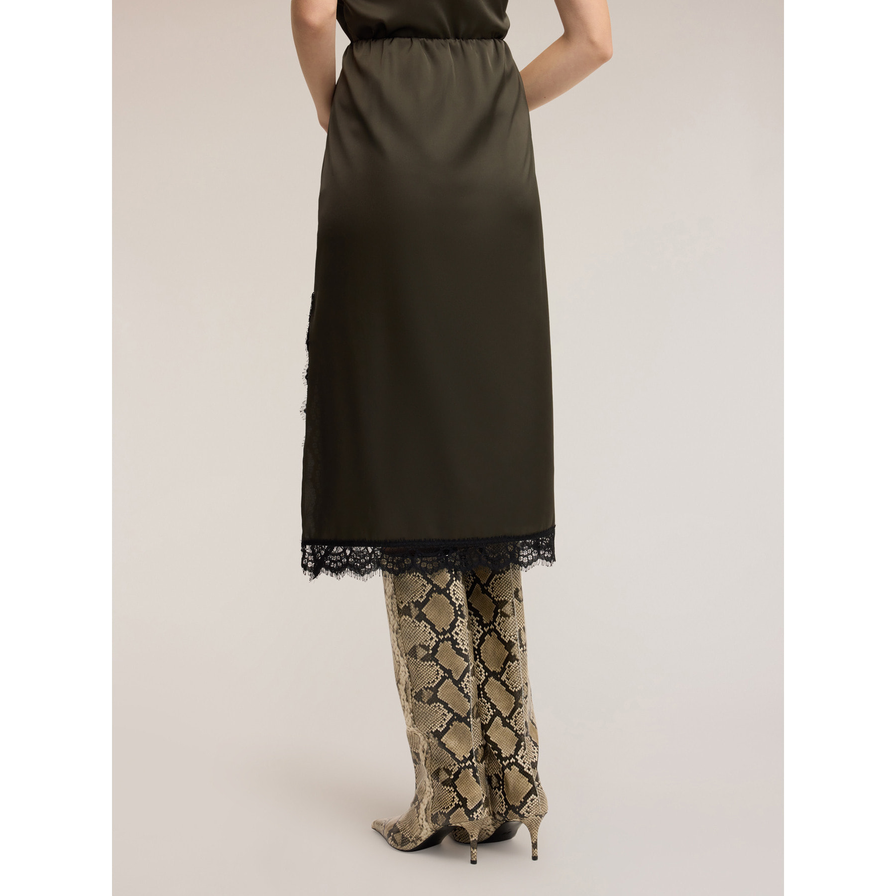 Motivi - Gonna tubino in raso con pizzo - Verde militare