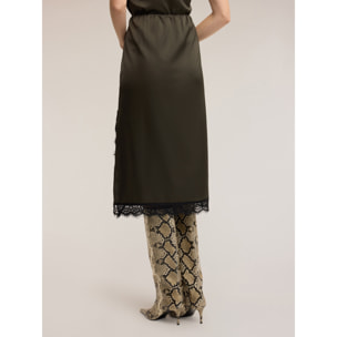 Motivi - Gonna tubino in raso con pizzo - Verde militare