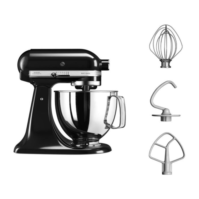 Robot pâtissier KITCHENAID 5KSM125EOB Artisan Noir Onyx,  4,8 L, bol avec poignée, 300 watts