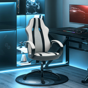 Silla Gaming Tapizada en PU y Malla Silla Gamer Giratoria con Función de Basculante Altura Ajustable para Hogar Oficina Estudio Gris