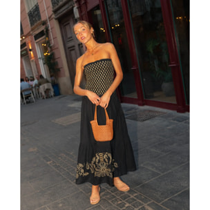 Vestido largo con cuerpo elástico bordado