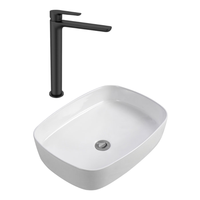 PixL 50 x 37,5 x 13,5 cm vasque à poser + Swiss Aqua Technologies Mood mitigeur lavabo XL + Ceramia PixL bonde (CEPX4937SAT285C)