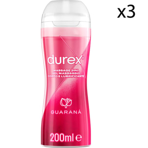 3x Durex Massage 2in1 Gel Massaggio Corpo e Lubrificante Intimo con Guaranà - 3 Flaconi da 200ml