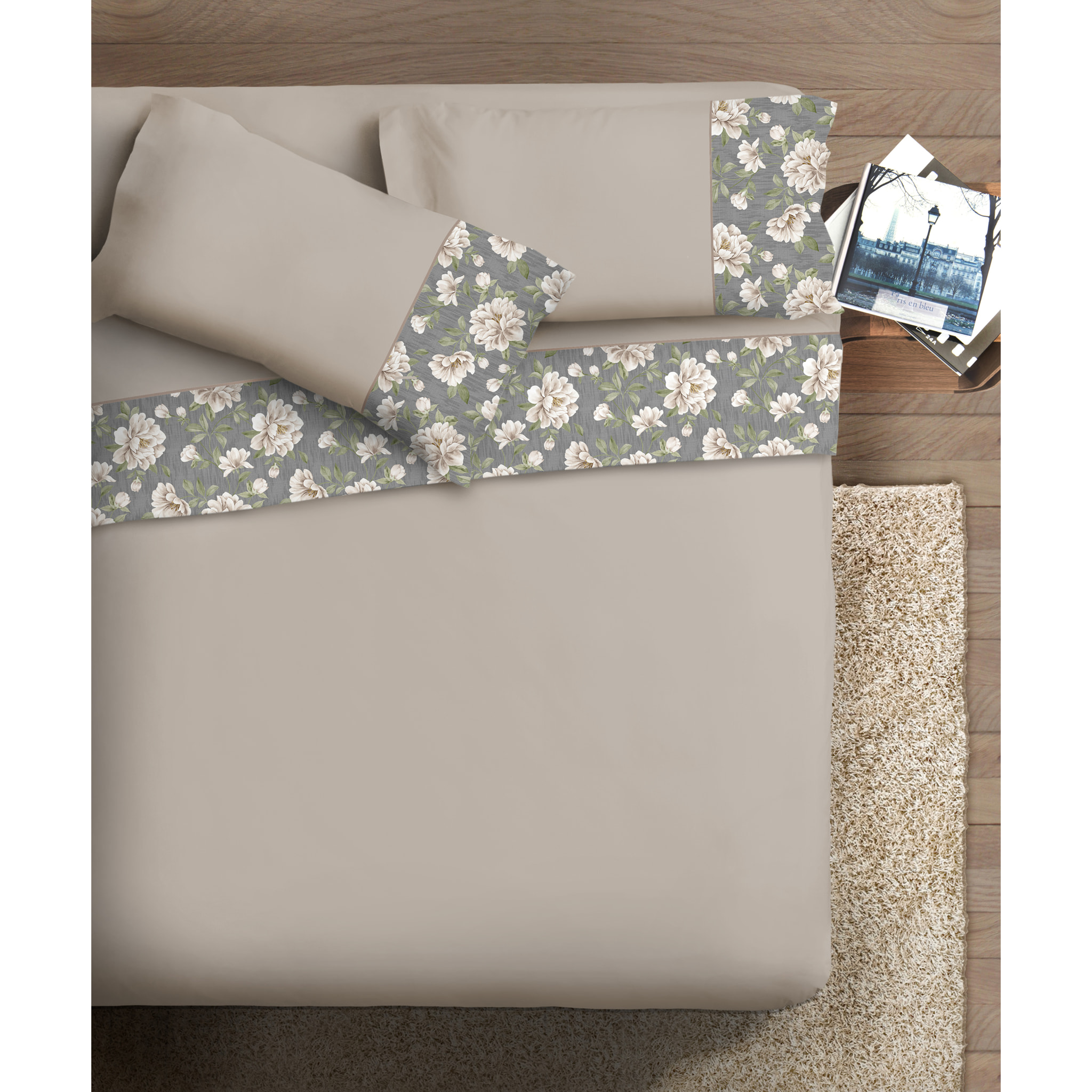 Completo letto Armonie IPERSAN Puro Cotone Corolla Tortora