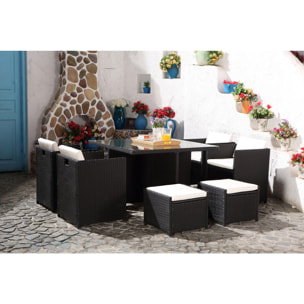 Salon de jardin 8 places noir-blanc + housse de protection REGINA