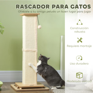 Poste Rascador para Gatos 87 cm Rascador para Gatos Arañador para Gatos con Bola Colgante Juguete de Pelota de Pista y Poste de Sisal Roble