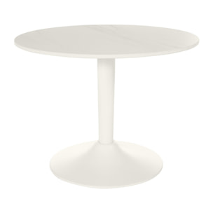 Table basse design ronde en céramique blanche et métal D60 cm MALOU