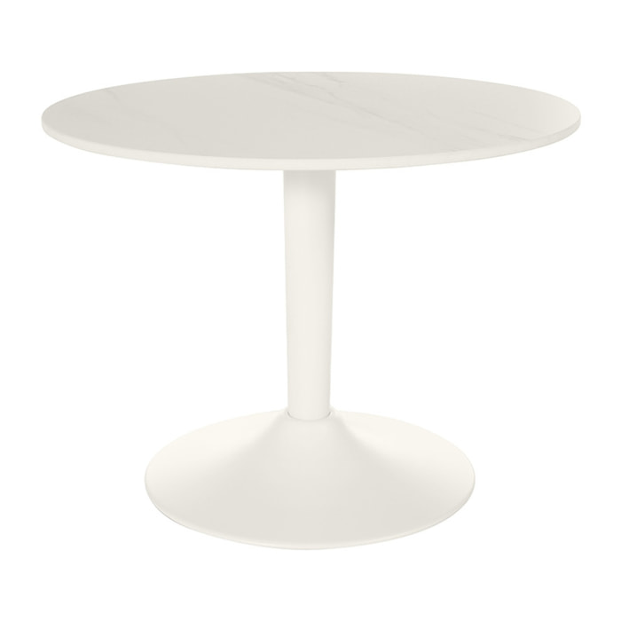 Table basse design ronde en céramique blanche et métal D60 cm MALOU
