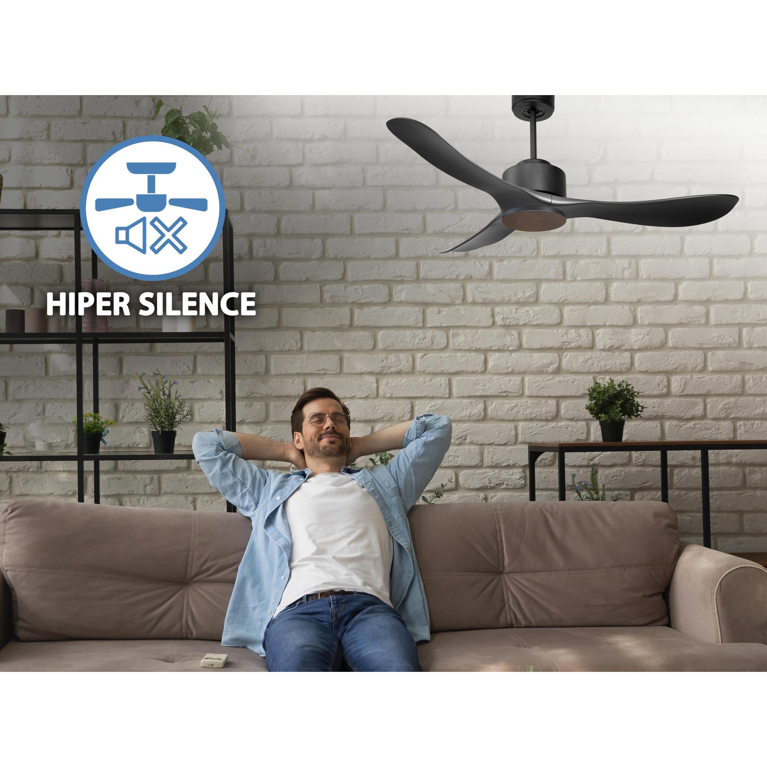 Ventilateur de plafond ø132 cm avec Wifi Réversible Hypersilence 40   W Noir