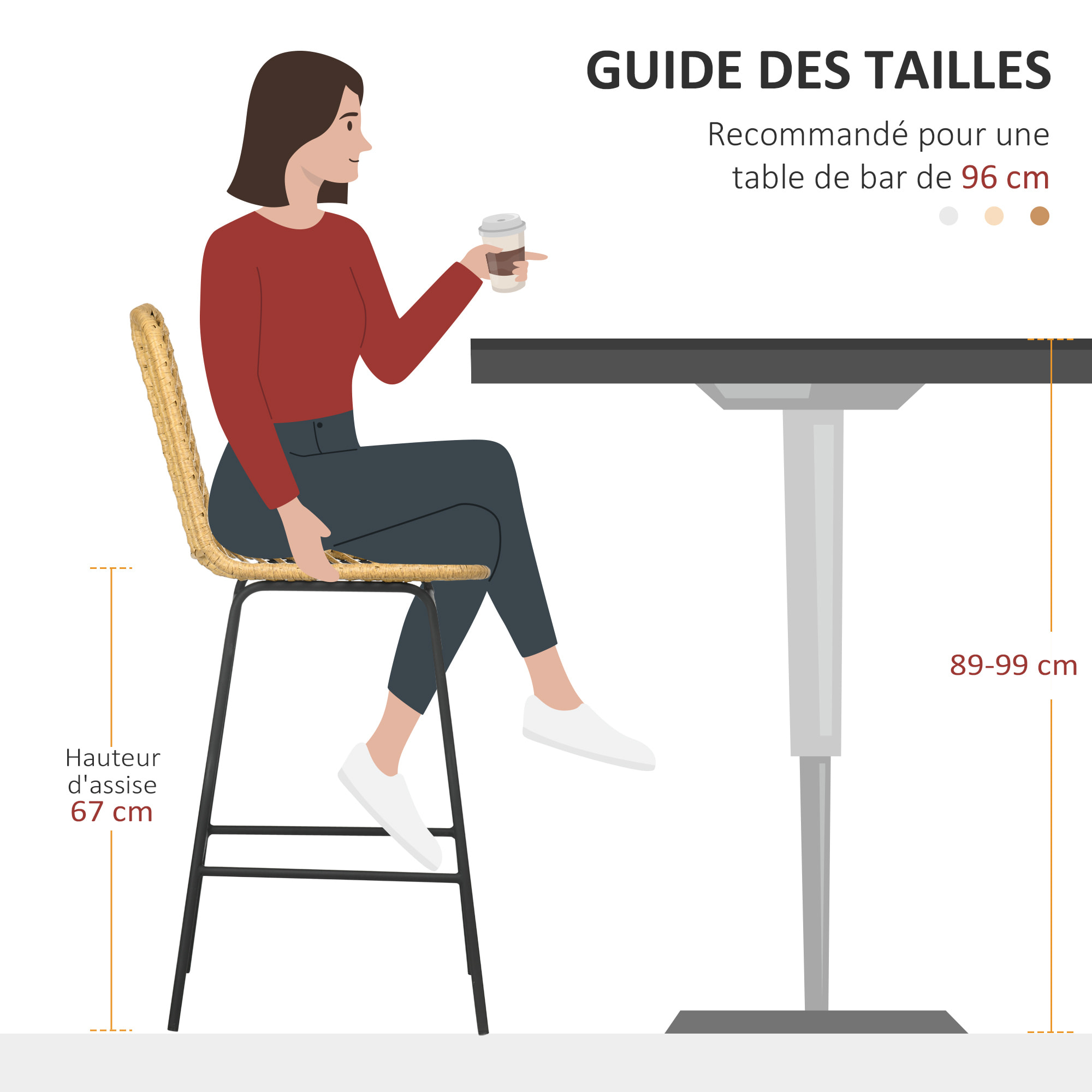 Lot de 2 tabourets de bar – Style bohème – Dossier cannage
