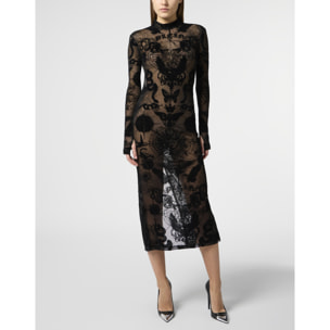 PHILIPP PLEIN Open Back Maxi Dress Flock Butterfly Tattoo