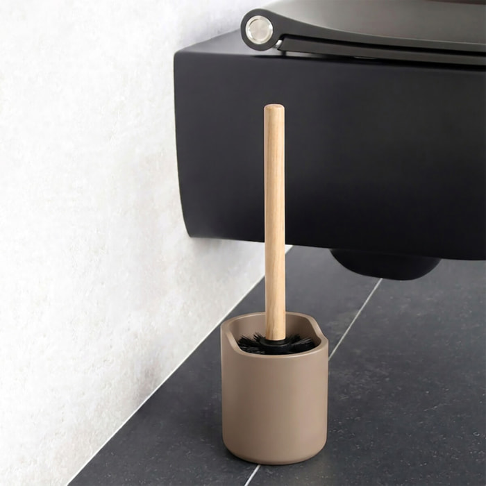 Brosse wc avec support Polyrésine & bois SYBELLA cappuccino Spirella