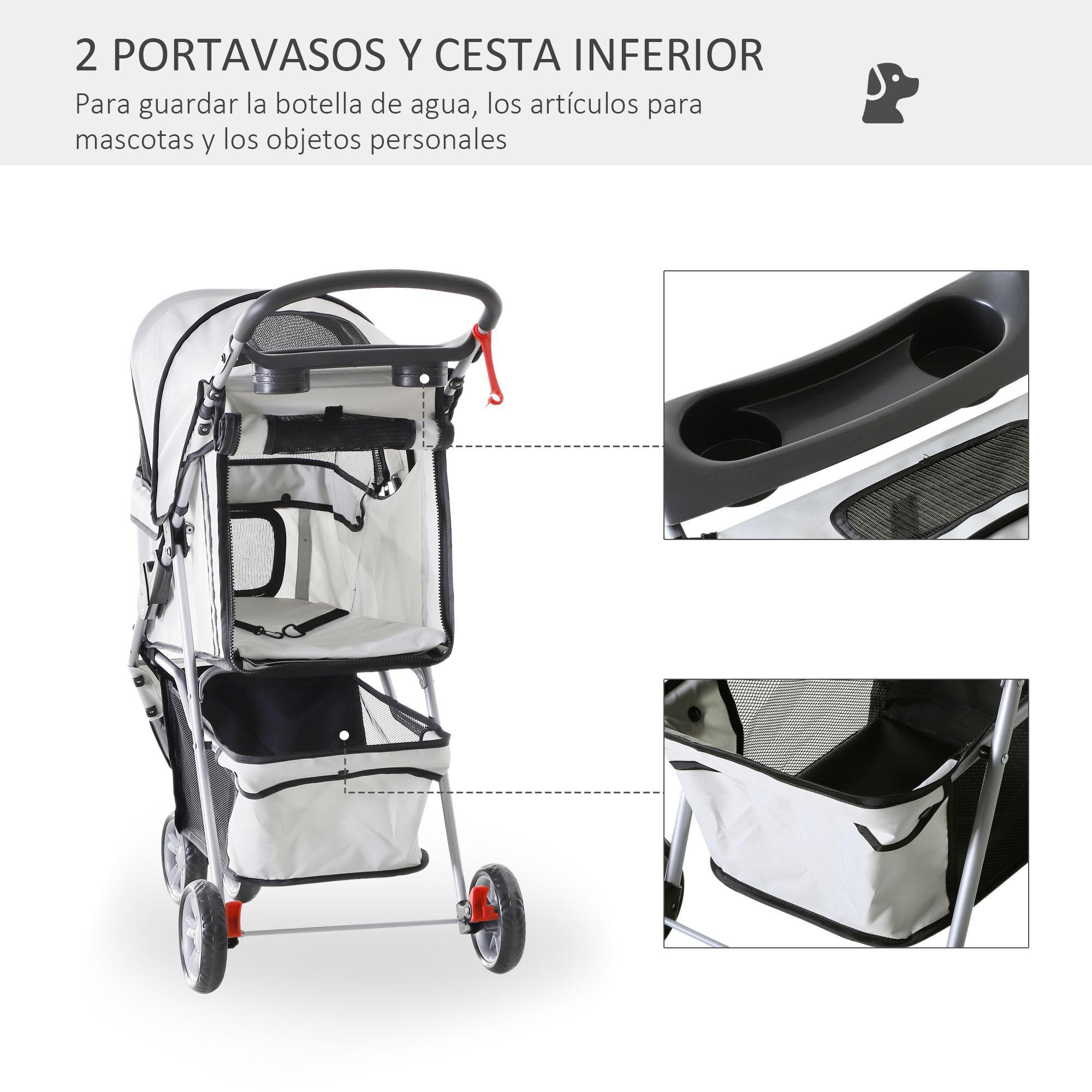 Cochecito Plegable con Ruedas 360Âº de Oxford 75x45x97cm Gris