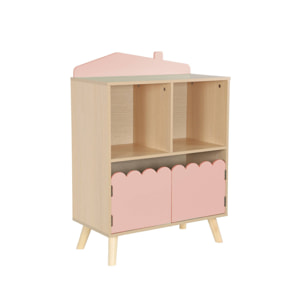 Bibliothèque enfant 2 étagères 2 portes. rose