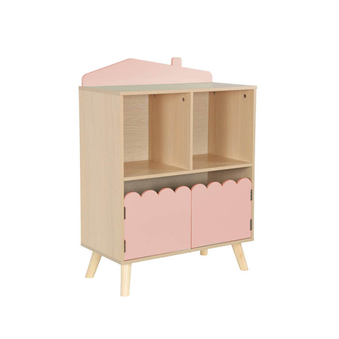 Bibliothèque enfant 2 étagères 2 portes. rose