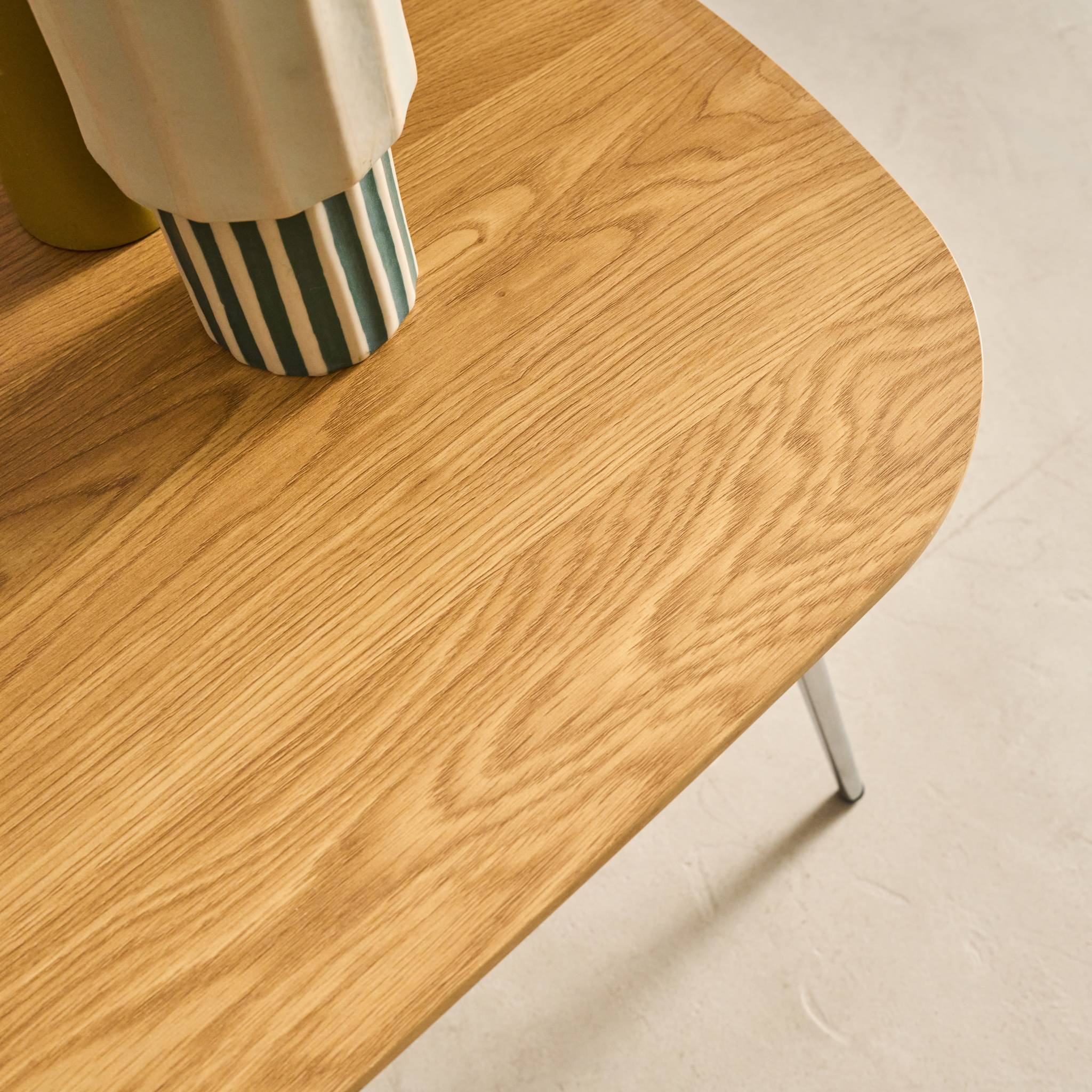 Table basse rectangulaire pieds chromés et décor bois  EZIA