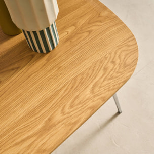 Table basse rectangulaire pieds chromés et décor bois  EZIA