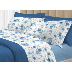 Completo Lenzuola 100% Cotone Linea 3027 Sanderson Azzurro