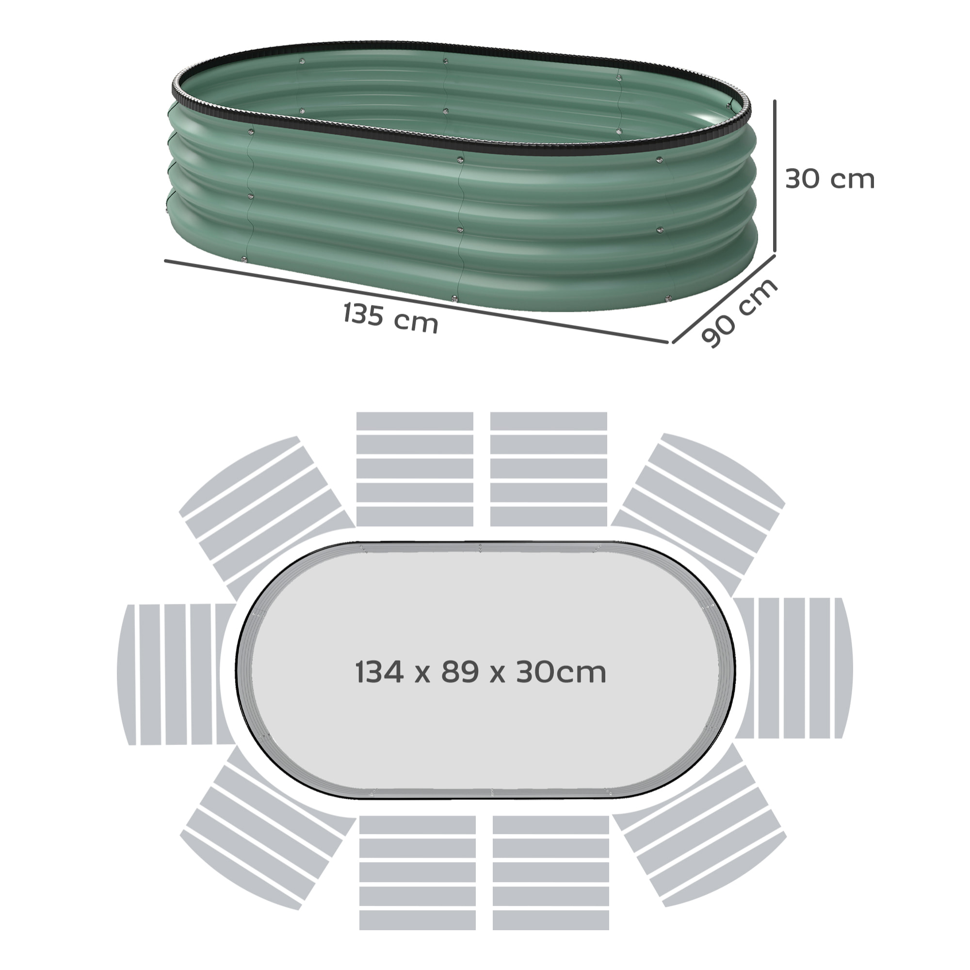 Lot de 2 carrés potagers de jardin - en acier galvanisé - modulaire - 135 x 90 x 30 cm - pour légumes, fleurs - vert