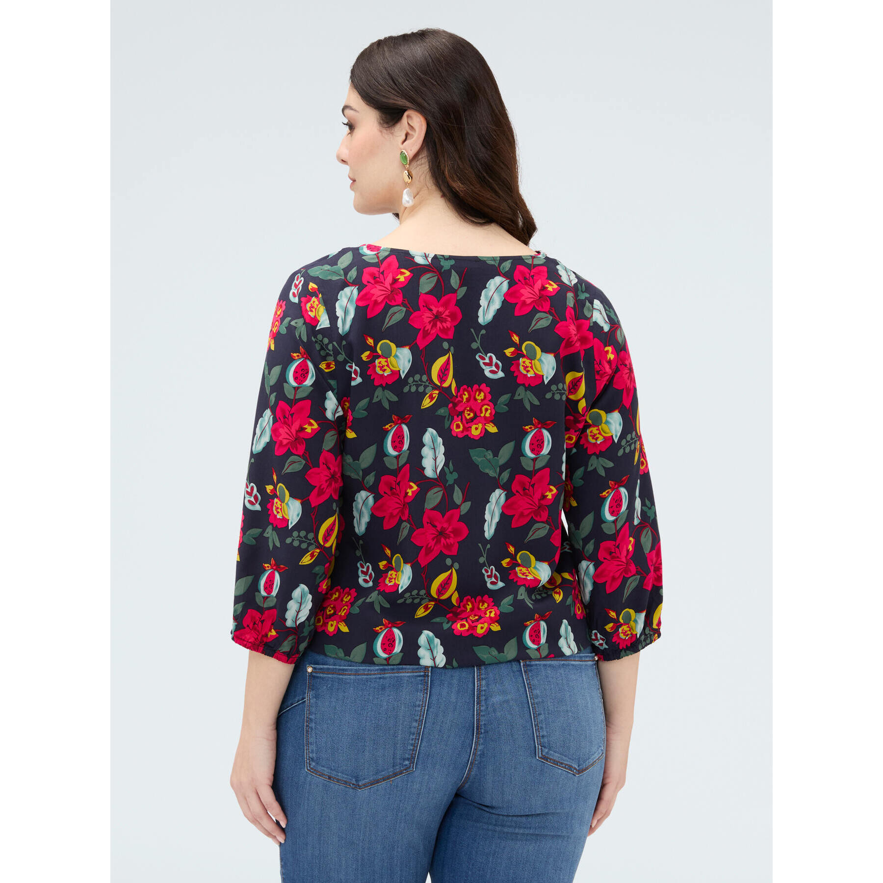 Fiorella Rubino - Blusa stampa floreale in viscosa con nodo - Blu