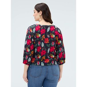 Fiorella Rubino - Blusa stampa floreale in viscosa con nodo - Blu