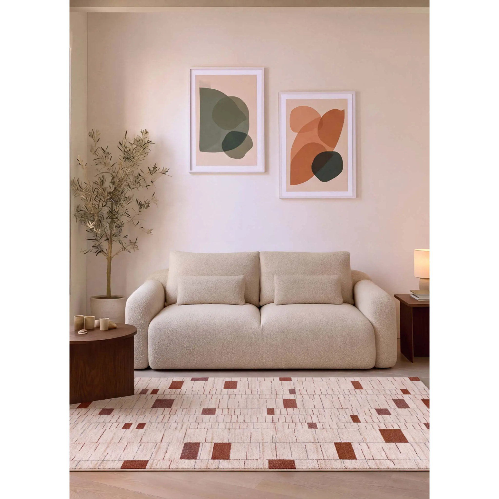 BERUTI Alfombra geométrica en tonos beige y caldera, varias medidas disponibles