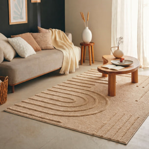 HARMONIE - Tapis de salon beige à motif en relief