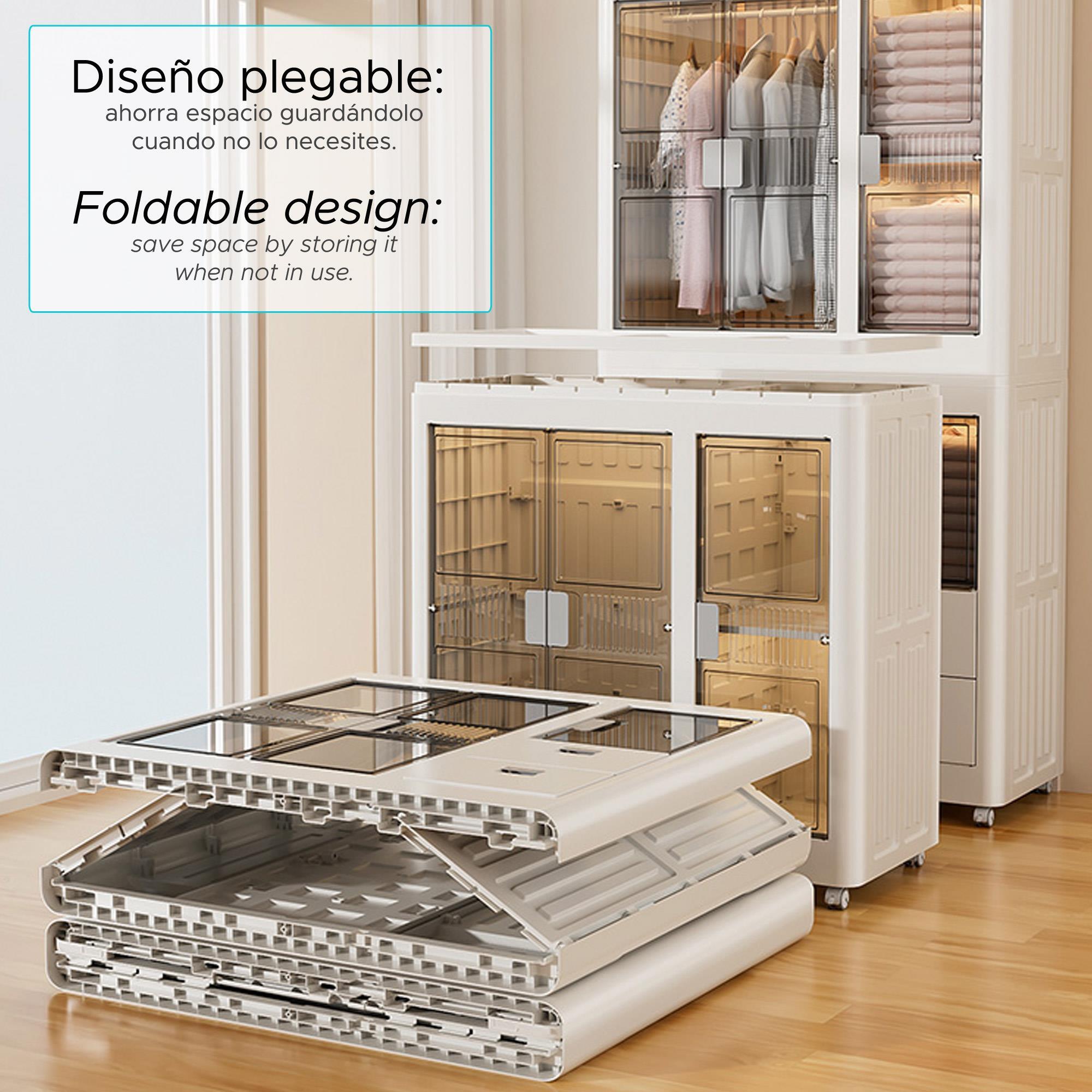 Armario plegable con Ruedas y 2 Compartimentos en color Blanco 100×46,5×96,5cm