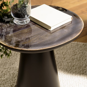 JAMES - Table d'appoint 45x42cm plateau en manguier émaillé pied métal JAMES