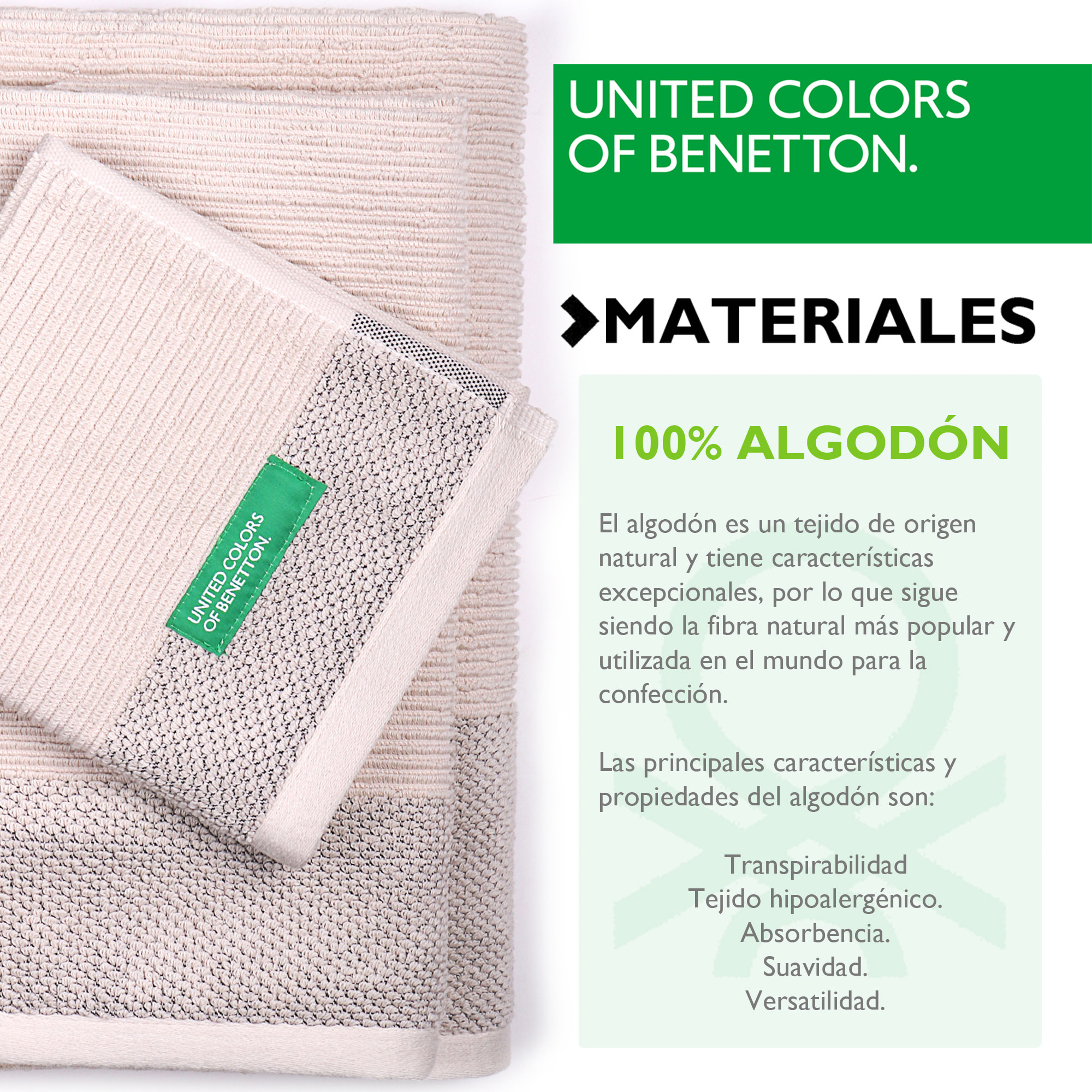 PACK DE 2 SET DE 3 TOALLAS DE BAÑO EN COLOR VERDE  Y BEIGE - BENETTON
