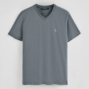 Camiseta gris piedra de manga corta y cuello de pico con bordado Rigby Best