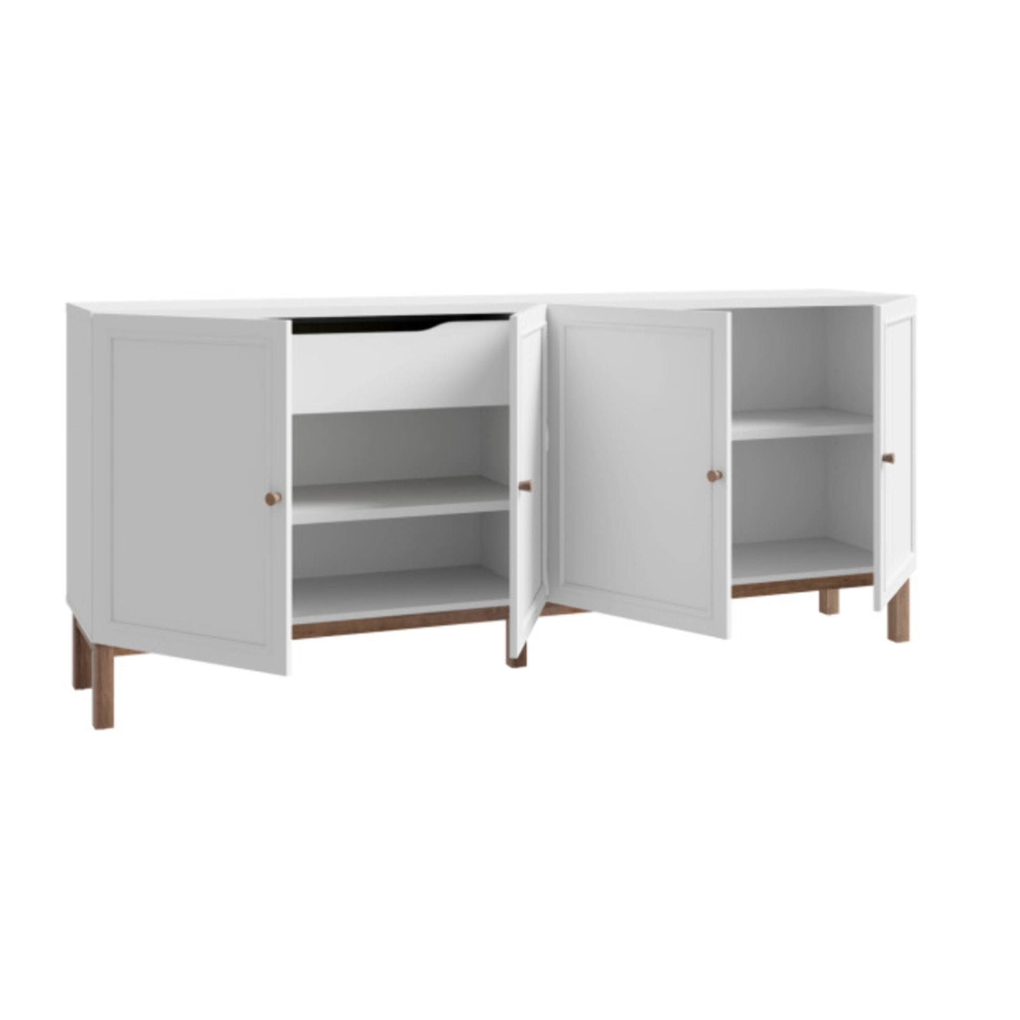 Buffet décor chêne et gris clair 199 cm 4 portes 1 tiroir - PENNY