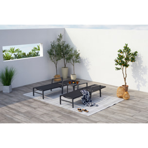 Lot de 2 transats et une table d'appoint noir SITGES