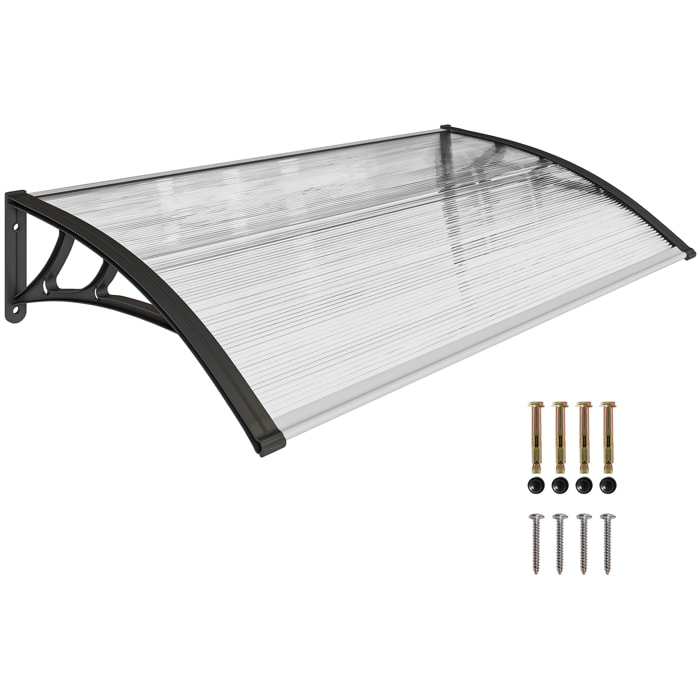Marquesinas Exterior para Puertas y Ventanas, 110x60 cm, Tejadillo de Protección contra Sol y Lluvia, con Cubierta de Policarbonato, Barras de Aleación de Aluminio, Transparente