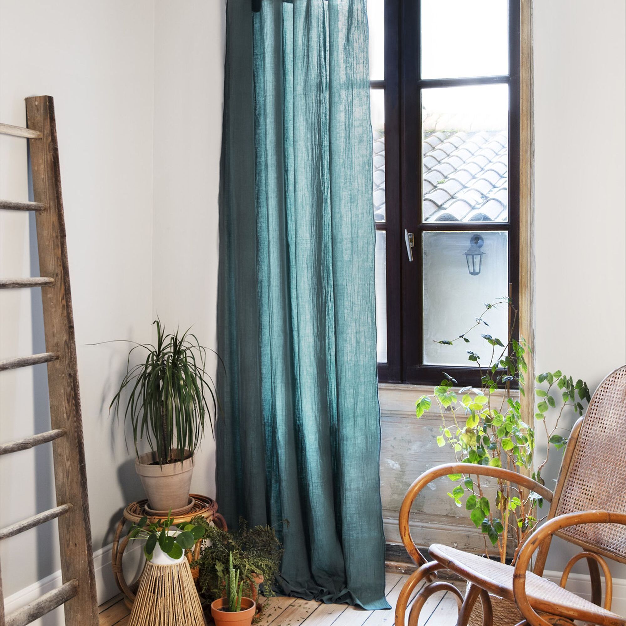 Rideau uni Ajustable 100% gaze De Coton + 8 Anneaux Pince Canard