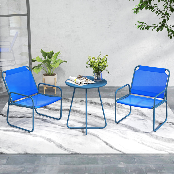 Ensemble salon de jardin 3 pcs 2 fauteuils et table ronde bleu