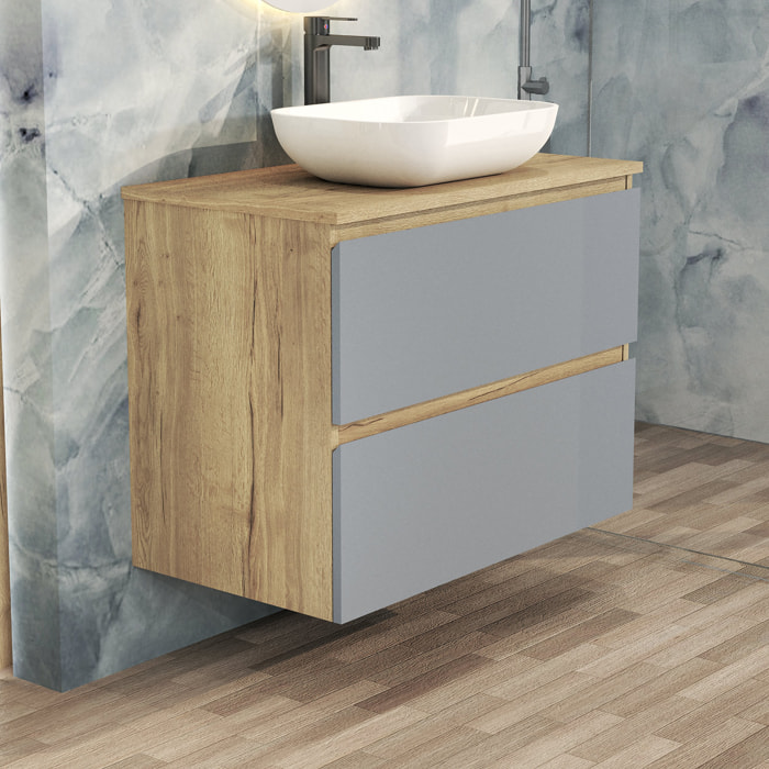 Conjunto de Baño Nia | Mueble Suspendido | 80 cm Azul | Dos Cajones | Lavabo Sobrepuesto | No incluye Espejo | Mueble Montado| Alday