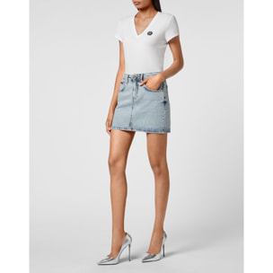 PHILIPP PLEIN Denim Mini Skirt Skull