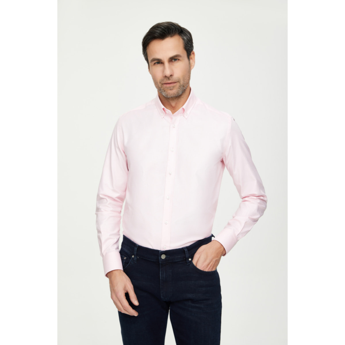 Camicia Uomo 1 Bottone Button Down Slim Oxford Unito Rosa