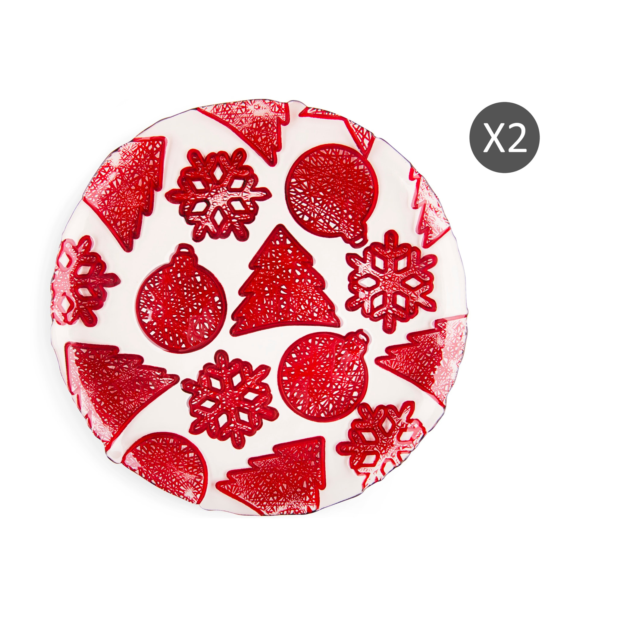Set 2 Piatti Excelsa - Xmas, Vetro Rosso
