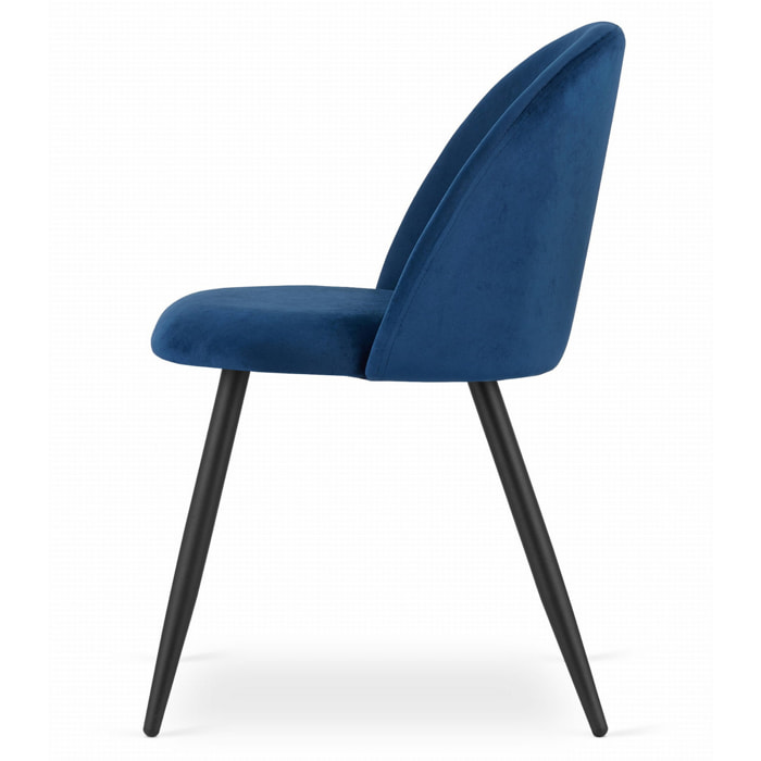 Sedia Bello in velluto blu notte con gambe nere